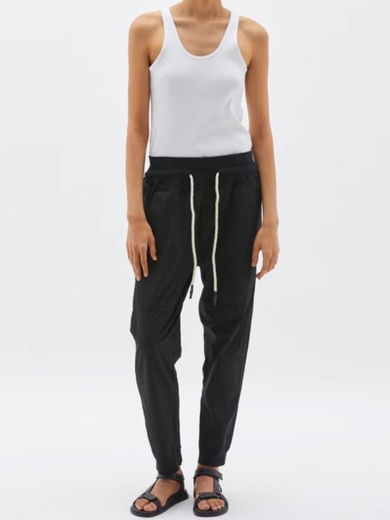 Bassike Utility Cotton Pant In Black, Size M
